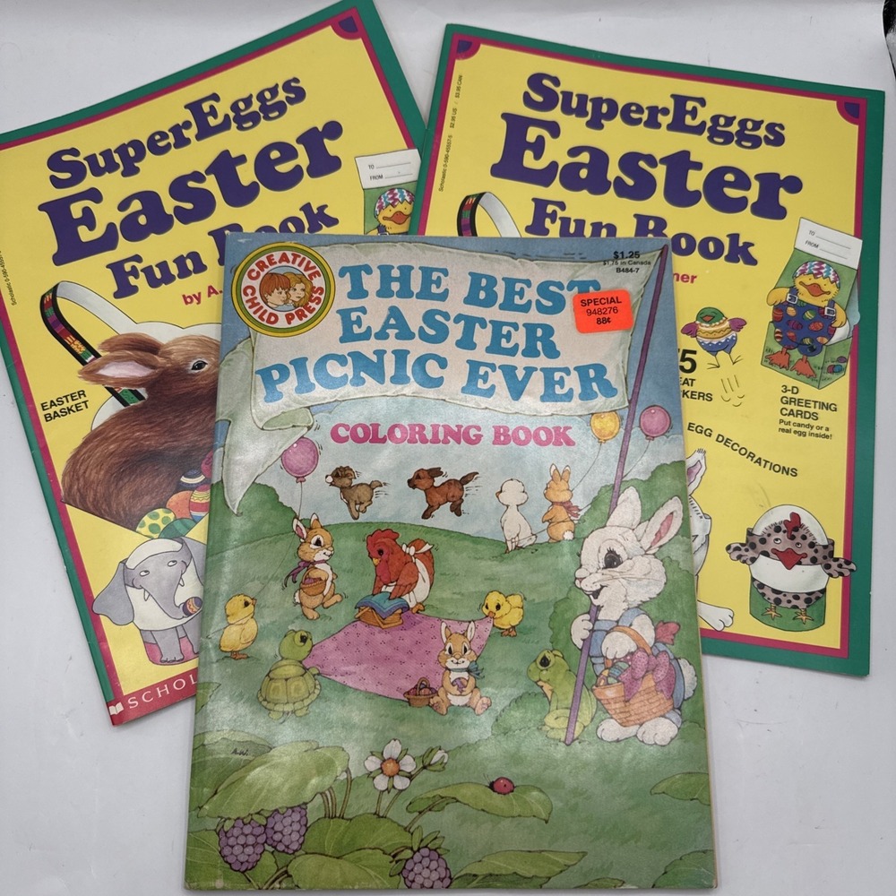 Lot of 3 Super Eggs Easter Fun Book Vintage Scholastic 1992 Stickers Egg Decor